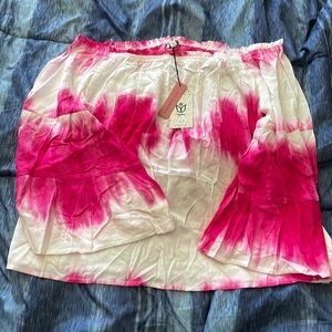 Pink and white off the shoulder top